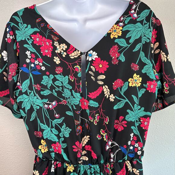 Sienna Sky Womens Size Large Black Floral Short Sleeves Lined Romper/Jumpsuit - Picture 5 of 11